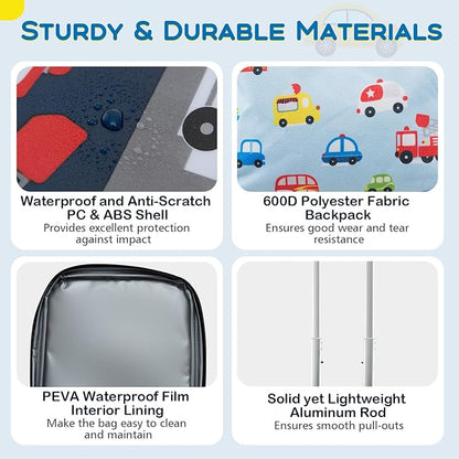 BABY JOY Kids Luggage, 5 Pieces Luggage Set w/ 16" Carry-on Hardshell Spinner Toddler Suitcase, 13" Backpack, Neck Pillow & Insulated Lunch Bag, Travel Kids Rolling Suitcase for Girls Boys (Blue Car)