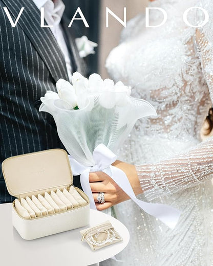 Vlando Jewelry Box with 12 Velvet Jewelry Pouch Jewelry Travel Organizer for Women Girl Jewelry Case Necklace Rings Earrings Bags Christmas Gifts Wedding Gifts Mothers Day Gifts (White)