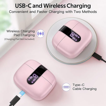 TAGRY Bluetooth Headphones True Wireless Earbuds 60H Playback LED Power Display Earphones with Wireless Charging Case IPX5 Waterproof in-Ear Ear buds with Mic for TV Smart Phone Laptop Computer Sports