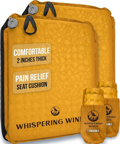 Whispering Winds Inflatable Seat Cushion - Comfortable Blow-up Foam Pad for Airplane, Travel, Stadium, Outdoors, Camping, Car & More