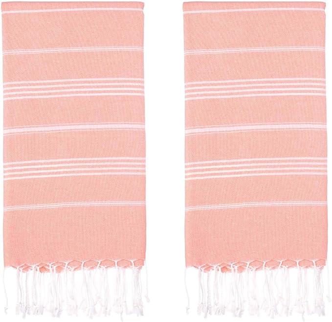 Turkish Beach Towels, Pack of 2 | Oversized, Quick Dry, Sand Free | 100% Cotton, Large 38x71 Towels for Beach, Pool, Travel | Ultra-Soft, Compact, and Absorbent | Salmon