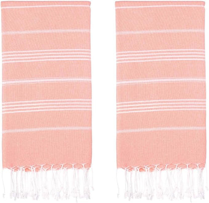Turkish Beach Towels, Pack of 2 | Oversized, Quick Dry, Sand Free | 100% Cotton, Large 38x71 Towels for Beach, Pool, Travel | Ultra-Soft, Compact, and Absorbent | Salmon