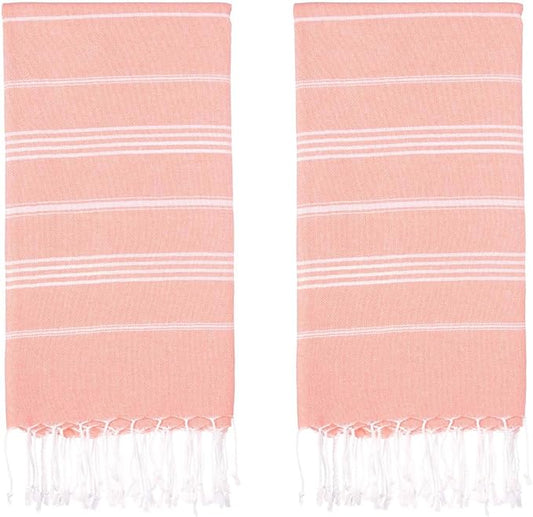 Turkish Beach Towels, Pack of 2 | Oversized, Quick Dry, Sand Free | 100% Cotton, Large 38x71 Towels for Beach, Pool, Travel | Ultra-Soft, Compact, and Absorbent | Salmon