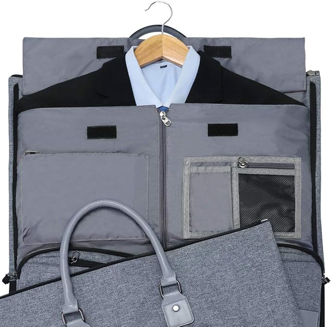 Modoker Convertible Garment Bag with Toiletry Bag, Carry On Garment Duffel Bag for Men Women Travel, Multi-Function Suit Bag 2 in 1 Hanging Suitcase, Grey