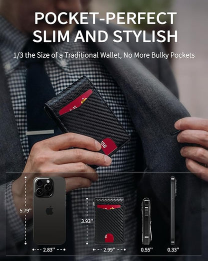 MNGARISTA Wallet for Men,Slim Minimalist Bifold Wallet with RFID Blocking,Pop-Up Credit Card Holder with ID Window & Money Clip,Magnetic Flip Metal Wallet for 11-13 Cards,Gifts for Men-Carbon Fiber