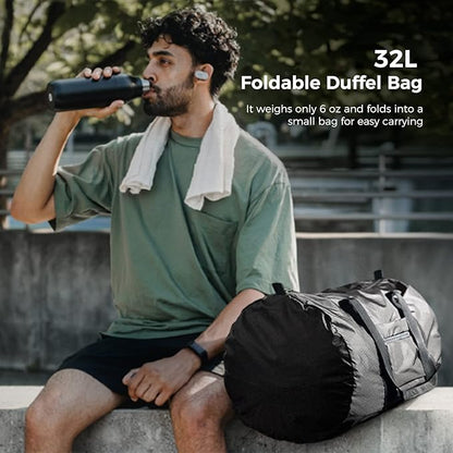pack all Lightweight Travel Duffel Bag, Water-Resistant Sports Gym Bag, 32L Foldable Weekender Bag for Fitness, Hiking and Camping (Black)