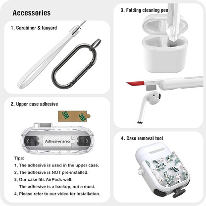 WENEW Case for AirPods 1 & 2Case Cover Secure Lock Automatic Snap Switch Clip Cleaner Kit Lanyard Women Stylish Flower Armour Hard Shell Full Body (Green, AirPods 1st & 2nd)