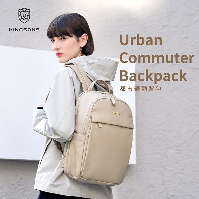 Kingsons Slim Travel Backpack With Luggage Strap,Black Business Backpack, Waterproof Nylon Commuter Bag for Work & Travel,Hiking, Red，Khaki (KS25002-Black-US-1)