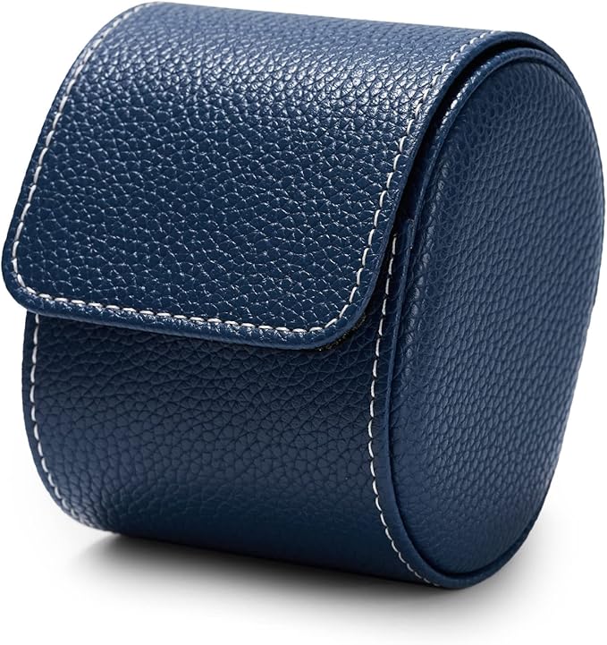 Oirlv Luxury Leather Travel Watch Case Single Watch Box for Men and Women Portable Jewelry Watch Storage Roll Organizer(Blue)