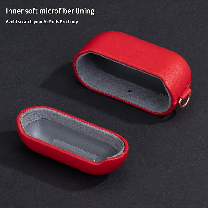 Lopie Leather Case with Keychain for AirPods Pro, Portable Real Leather AirPods Pro Case Cover for Woman - Red