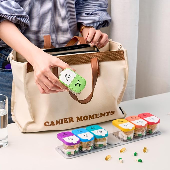 Daviky Extra Large Pill Organizer 7 Day, XL Weekly Pill Box 2 Times a Day, AM PM Medicine Pill Organizer for Supplement, Big Daily Pill Case with Large Container to Hold Vitamins and Medications