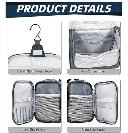 Buruis Large Toiletry Bag for Women and Men, Hanging Travel Bag for Makeup, Cosmetics, Shaving, Toiletries, Water-Resistant Dopp Kit for Gym, Camping, or Daily Use, Gray