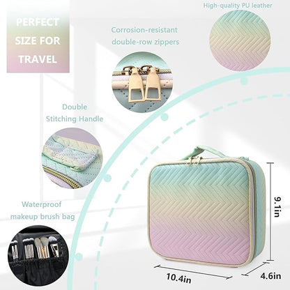 Travel Makeup Case 5 Layers Portable Makeup Train Case Cosmetic Bag Organizer Storage for Women with Adjustable Dividers and Shoulder Strap for Toiletry Travel Accessories(gradient green)