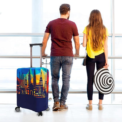Travel Luggage Cover Protector Washable Suitcase Cover Fits 27-30 Inch Luggage (L,Blue,Landmark)