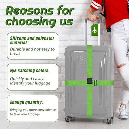 Weewooday 8 Pcs Luggage Straps Suitcase Tags Set for TSA Approved, 4 Travel Adjustable Suitcase Belt, 4 Silicone Luggage Tags with Name ID Card Travel Accessories(Green,Airplane)