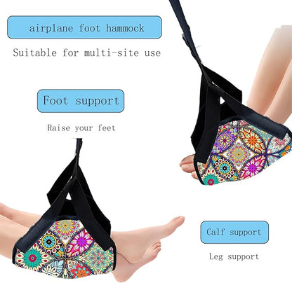 Airplane Foot Hammock for Plane Travel Ajustable Foot Rest for Plane Comfort Sling Airplane Gadgets for Adult Long Fling,Plane Travel Essentials (Lush Datura)