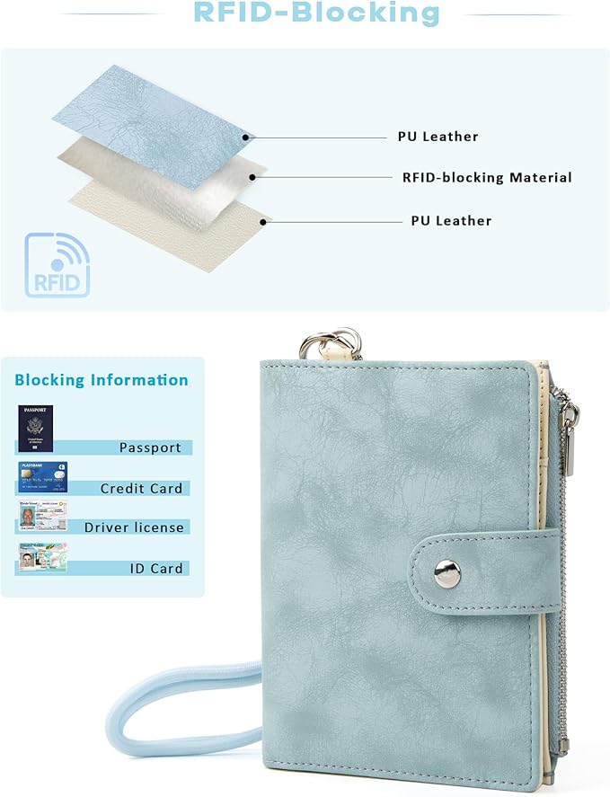 Passport Wallet for Travel, Luxury Vegan Leather RFID Blocking Passport Holder & luggage tag for Women Men, Wristlet Wallet with Zipper Pocket, Couple Travel Essentials