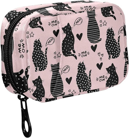 Fustylead Black Silhouette Cats and Star Hearts Travel Pill Organizer Bag with Zipper Small Pill Box 7 Day Pill Case for Purse Storage Weekly Vitamin Medicine Supplement