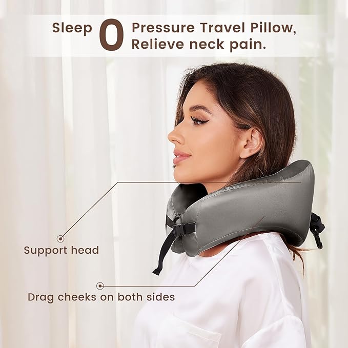 THXSILK 100% Mulberry Silk Neck Pillow for Traveling, Pure Memory Foam Travel Pillow for Airplanes, Travel Neck Pillow for Sleeping, Head and Neck Support, Includes Storage Bag (Charcoal)