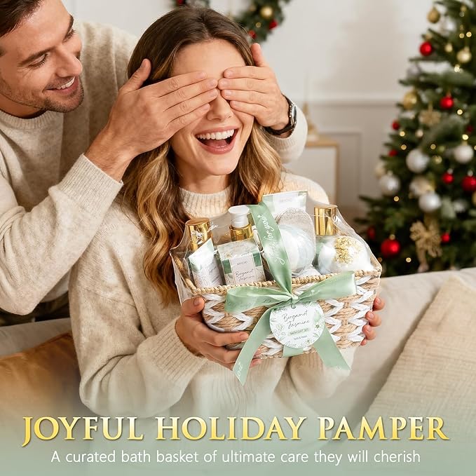 Christmas Birthday Gifts for Women, Bergamot Jasmine Relaxing Spa Gift Baskets for Women Self Care Package Bath Gift Set, Home Bath and Body Kit Pampering Gifts for Womens Mom Her Friends Sister Wife