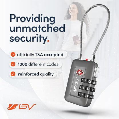 TSA Accepted Luggage Travel Lock, Set-Your-Own Combination Lock for School Gym Locker, Luggage Suitcase Baggage Locks, Filing Cabinets, Toolbox, Case (Slate Gray, 4 Pack)