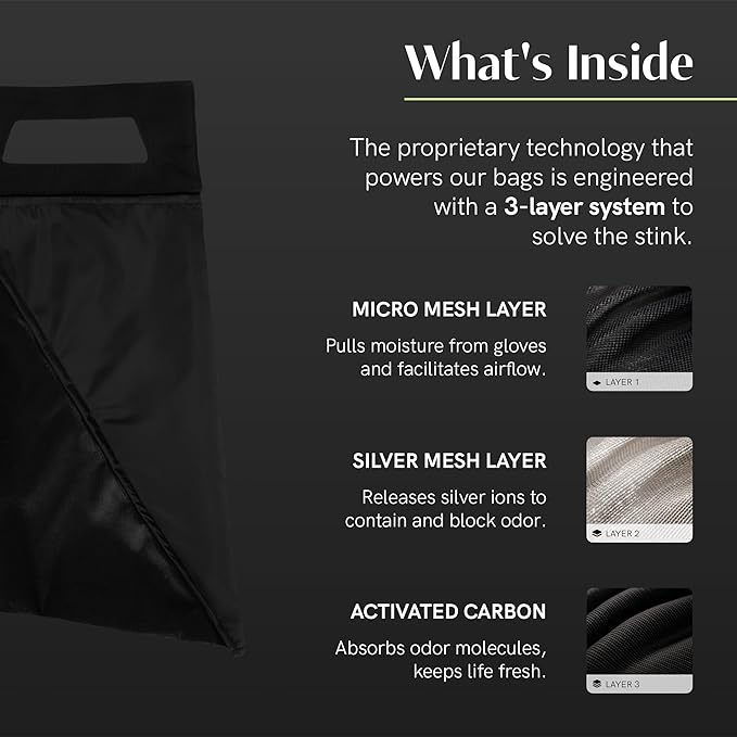 Salt Glove Bag Smell-Proof Durable Odor Containing Bag for Gloves - Extra Large - Water-Resistant and Easy to Clean Smell Proof Bag - Black