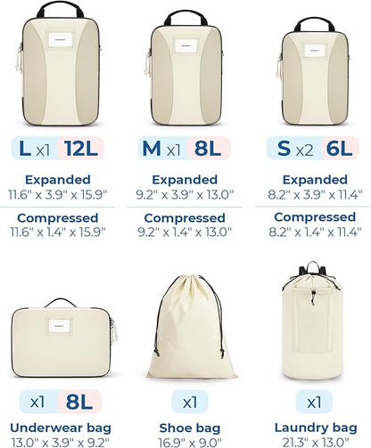 BAGSMART Compression Packing Cubes, 6 PCS Packing Cubes for Suitcases, Travel Bags Organizer for Luggage, Lightweight Packing Cube for Travel Essentials