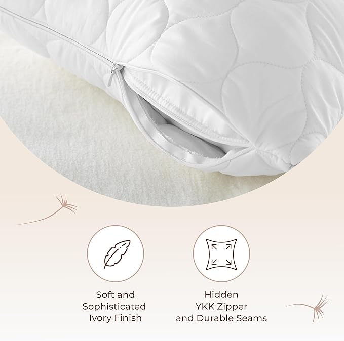 Organic Cotton Pillow Protector - Durable Quilted Pillow Protector King Size GOTS & Fairtrade Certified - Thick Hypoallergenic Machine Washable Breathable Cover & Edge Piping - 2 Pack (White, King)