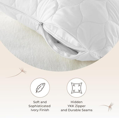 Organic Cotton Pillow Protector - Durable Quilted Pillow Protector King Size GOTS & Fairtrade Certified - Thick Hypoallergenic Machine Washable Breathable Cover & Edge Piping - 2 Pack (White, Queen)