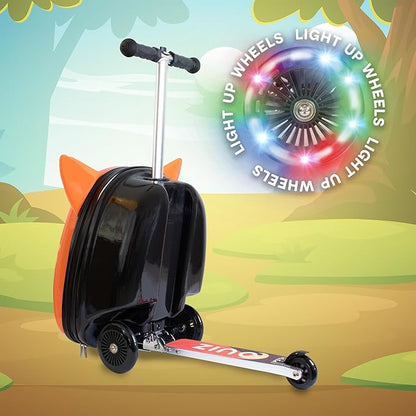 Flyte Frazer the Fox Scooter Suitcase - Rideable, Carry on Compliant 2-in-1 Children's Suitcases, 18 inch Ride on Suitcase for Kids, 25 Litre Capacity Kids' Luggage on Wheels for Children Aged 4+