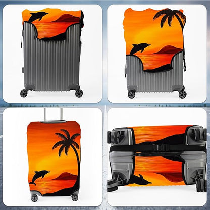 Suitcase Cover for Luggage 18-21 Inch, Washable Elastic Anti-Scratch Luggage Protector, Durable Zipper Baggage Cover with Handle Wrap, Travel Accessories for Suitcase, A Palm Tree and a Dolphin