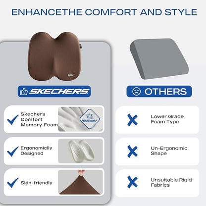 Skechers Memory Foam Seat Cushion,Ribbed Fabric Office Chair Cushion for Tailbone Pain Relief,Butt Pillow for Office Chair,Car Seat Cushion,Long Sitting Office Workers,and Car Drivers,Brown