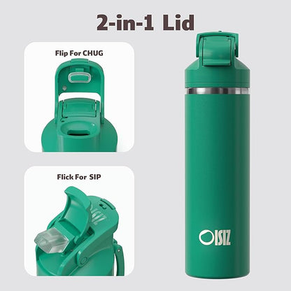 OISIZ Insulated Water Bottle 24 oz with 2 in 1 Spout and Straw Lid,One Click Safety Lock,100% Leakproof,Keep Cold 24H,Vacuum Stainless Steel Water Bottle for School,Travel and Sports,Dishwasher Safe
