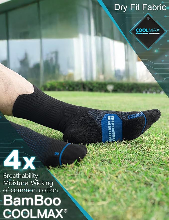 Mens Bamboo Viscose Crew Compression Running Socks Athletic Hiking Cushioned Wicking Anti-Blister Seamless