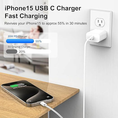 iPhone 15 Charger,iPhone 15 Charger Fast Charging,20W Type C USBC ChargerBlock 6FT USB C to USB C Cable Cord Compatible iPhone 16 Pro Max/15 Plus,iPad Pro 12.9/13/11-inch, iPad mini 6, iPad Air 4/5