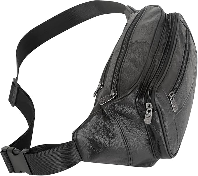 Genuine Leather Fanny Pack/Waist Bag/Organizer with Adjustable Belt, Multiple Pockets For Men and Women