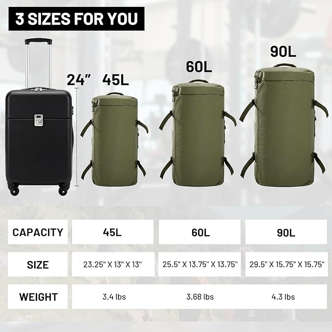 MIER Large Duffel Backpack Sports Gym Bag with Shoe Compartment, Heavy Duty and Water Resistant, Dark Green, 60L