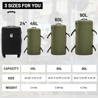 MIER Large Duffel Backpack Sports Gym Bag with Shoe Compartment, Heavy Duty and Water Resistant, Dark Green, 60L