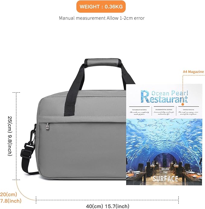 Kono Travel Duffel 20L Under Seat Carry-On Sports Tote Gym Weekender Overnight Bag - 15.75"x9.84"x7.87" Gray