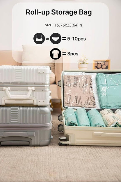 NeatNest 6 Pack Mixed Vacuum Storage Bags Set – Includes Roll-Up, Flat & Cube Bags in Multiple Sizes for Travel & Home, Vacuum or Hand Press, All-in-One Space Saver Kit for Clothes & Bedding