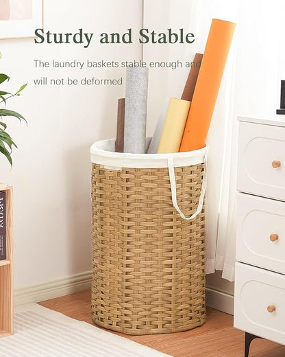 34.3 Gal (130 L) Large Laundry Hamper Laundry Basket Round Handwoven Wicker Laundry Baskets Rattan Laundry Basket with Removable Bag Handles 2 Mesh Bags for Living Room Bedroom Natural