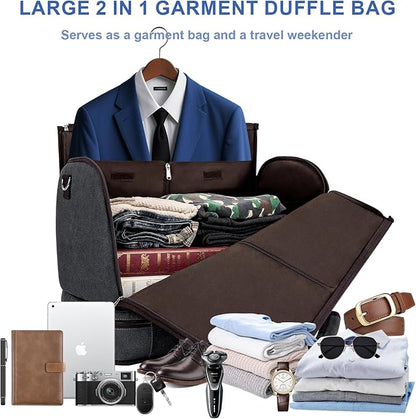 Garment Duffle Bag for Travel - Convertible Carry on Garments Duffel Bags Travel Bag for Women Men Large Weekender Bag with Shoes Compartment 3 in 1 Hanging Clothes Suit Dress Bag 3pcs Set
