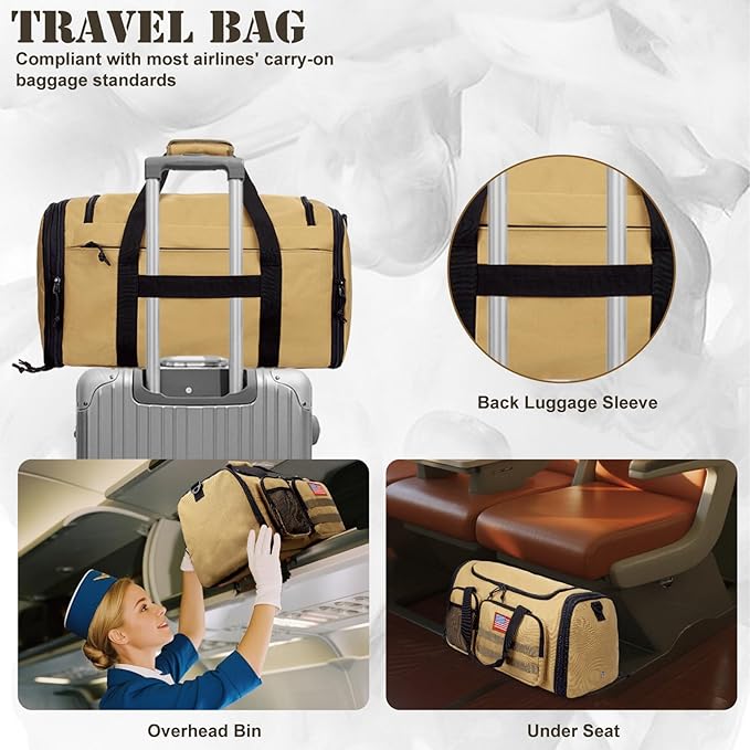 Tactical Duffle Bag For Travel Expandable 52L Large Duffle Bag For Men Gym Duffel With Wet Pocket Multi-Functional Carry On Bags Weekender Overnight Bag Organizer Duffel Bag For Travel