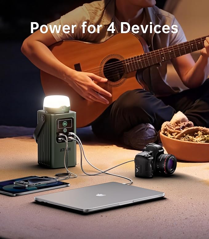 Camping Portable Power Station 198.4Wh (62000mAh), [Top Safety] 100W Fast Charging Power Bank with LiFePO4 Battery, Small Generator with Detachable Light for Travel Home Backup Outdoor Emergency