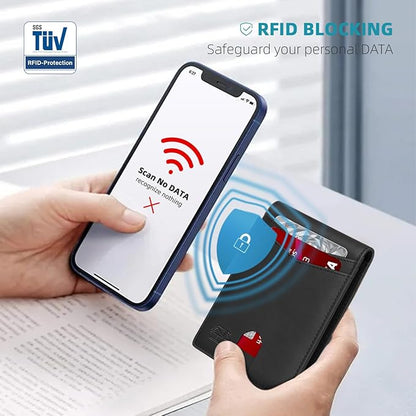 Zitahli Money Clip Wallets for Men,Slim Bifold Wallet 10-12 Cards, Mens Leather Wallet with ID Window,RFID Blocking Thin Minimalist Credit Card Holder,Gifts for Him