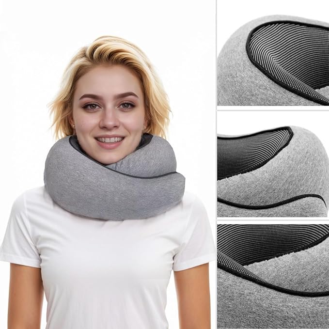 Travel Neck Pillow for Airplane, Memory Foam Travel Neck Pillow, Adults turtle neck pillow Ergonomic Support for Airplane Car Home Office Sleep, Packable Compact Portable Adults Turtle Pillows (Grey)