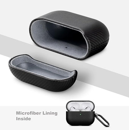 LOPIE Handmade AirPods Pro Case, Carbon Fiber Texture Vegan Leather Case with Keychain & Cleaner Kit, Protective Hard Shell Cover - Black