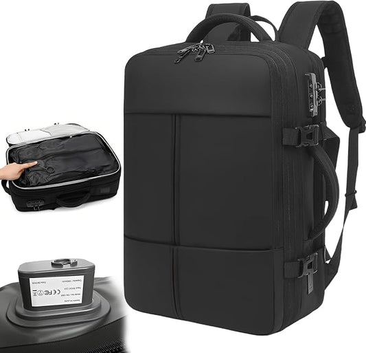 Vacuum Seal Travel Backpack W/Pump Built-in - 60L Water-Resistant Carry-On Vacuum Backpack Travel Bag Expandable Air Compression System with TSA Lock Fits19 Laptop (Black)