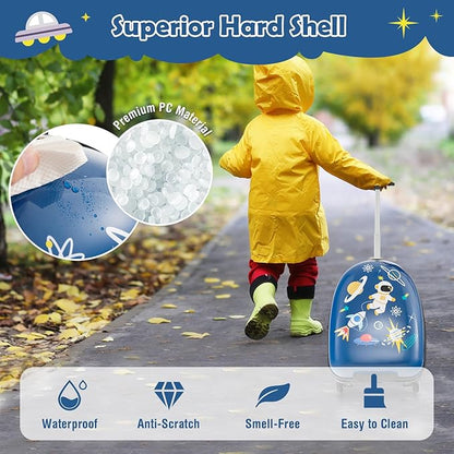Goplus Kids Luggage, 16’’ Carry On Suitcase with Wheels, Waterproof Hard Shell, Lightweight Rolling Luggage for Travel, Birthday Christmas Gifts for Toddlers, Children, Boys, Girls (Blue-Astronaut)