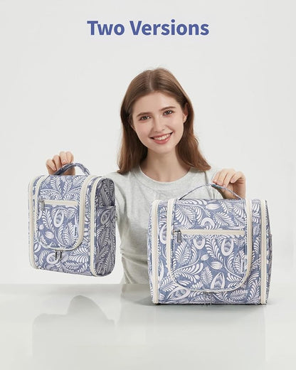Narwey Hanging Toiletry Bag for Women Travel Makeup Bag Organizer Toiletries Bag Men for Cosmetics Essentials Accessories(Large, Blue Leaf)